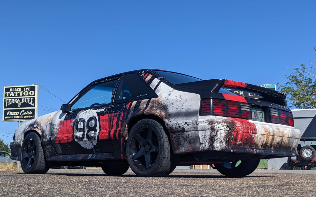 Distressed Car Wrap on a Mustang GT