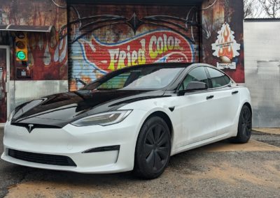 White Tesla Plaid with Black Vinyl Wrap