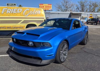 Formerly Black Mustang Wrapped in Stunning Blue Vinyl