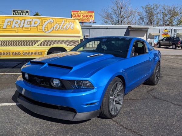 Formerly Black Mustang Wrapped in Stunning Blue Vinyl