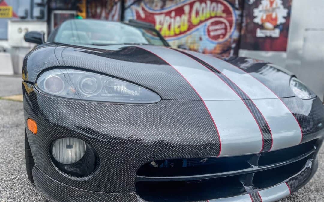 Before & After Dodge Viper Wrapped in Custom Carbon Fiber Wrap and Pinstripes